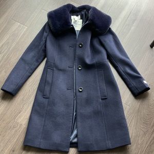 NWT ANNE KLEIN Women's Navy Blue Cashmere Blend Coat